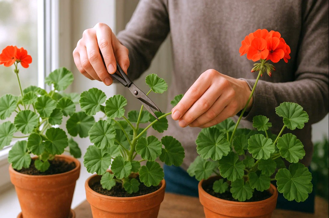 Hvordan overvintre pelargoner innendørs - guide til sunne pelargoner 3 Beskjæring av pelargoner innendørs med saks