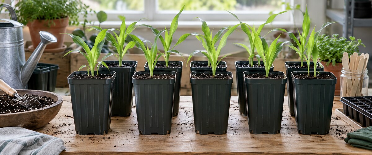 Plantelys 35 Majsplanter i dybe potter