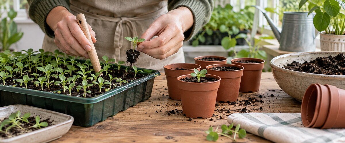 Plantelys 35 Småplanter prikles fra såbakke til potter
